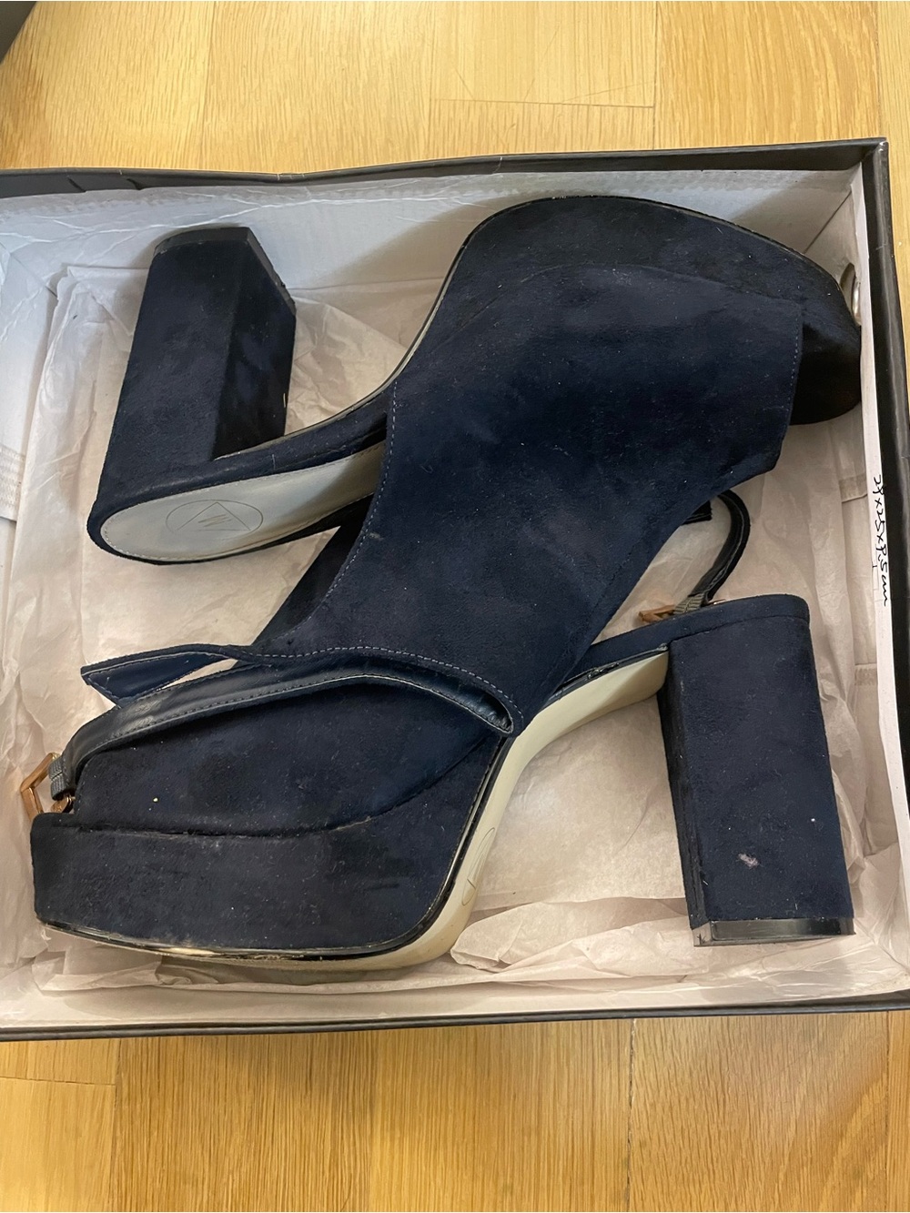 Missguided Navy Suede Chunky Block Heel Sandals